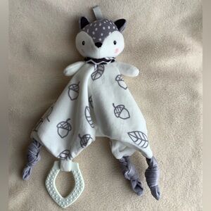 Unbranded Grey White Fox Lovey Rattle Security Blanket Knotted w Teether #2